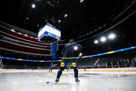 Oskar Steen of the Swedish national ice hockey team enters