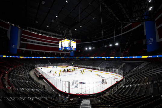 General interior view over Avicii Arena at a practice