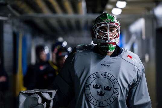 Goaltender Arvid Holm of the Swedish national ice hockey