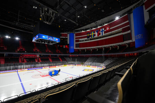 Interior view of Avicii Arena at a press event for the 2025