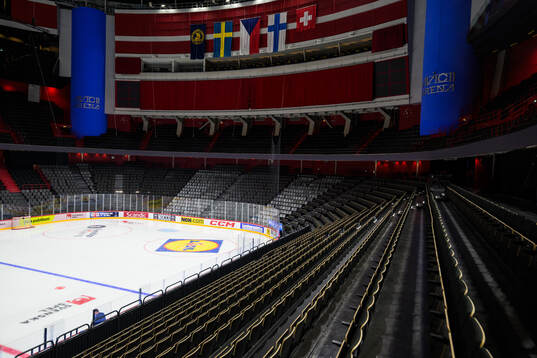Interior view of Avicii Arena at a press event for the 2025