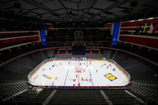 Interior view of Avicii Arena at a press event for the 2025