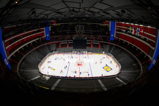Interior view of Avicii Arena at a press event for the 2025