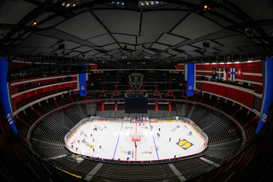 Interior view of Avicii Arena at a press event for the 2025