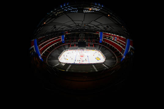 Interior view of Avicii Arena at a press event for the 2025
