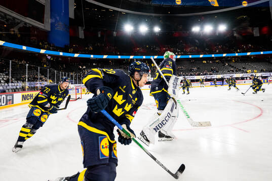 Tim Heed, Anton Bengtsson and goaltender Arvid Holm of