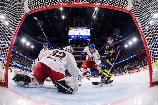 Goaltender Josef Korenar and Jakub Galvas of Czech Republic