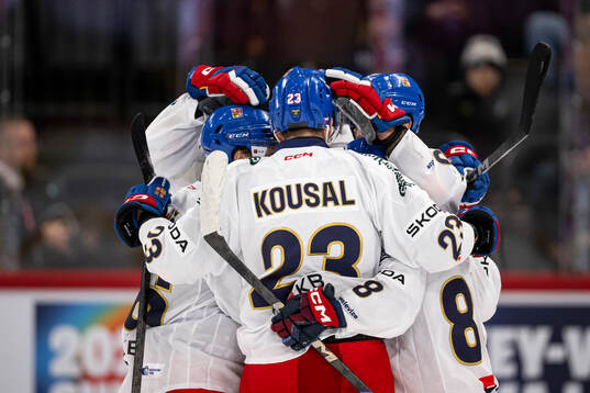 Radan Lenc of Czech Republic celebrate with teammates