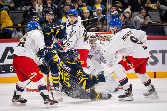 Jiri Tichacek, Radan Lenc, goaltender Josef Korenar and