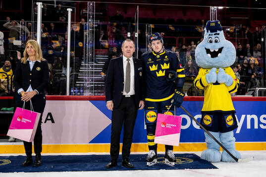 Sebastian Hartmann of Sweden is awarded player of the match