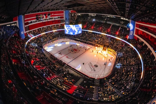 General view of Avicii Arena as players of Sweden enters