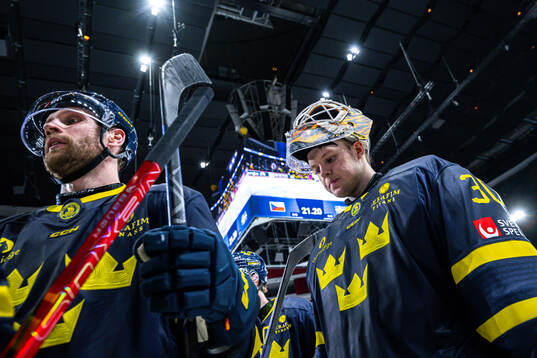 Goaltender Linus Söderström of Sweden looks dejected