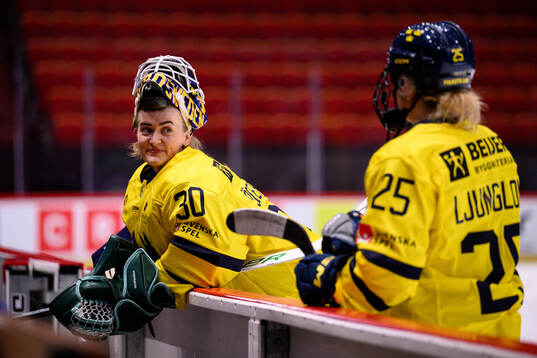 Goalkeeper Emma Söderberg and Lina Ljungblom of Sweden