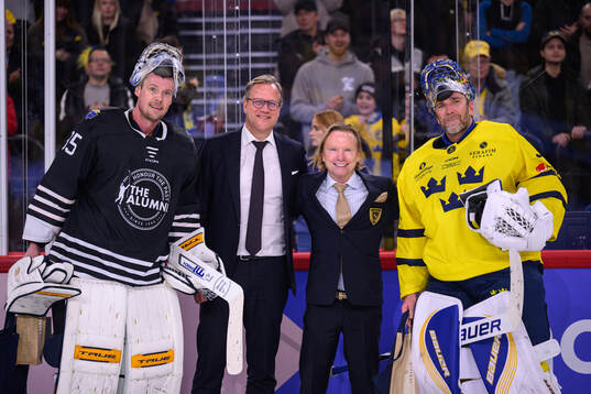 Goaltender Pekka Rinne of NHL Alumni and goaltender Henrik