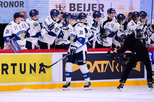 Sebastian Repo of Finland celebrate the 2-0 goal