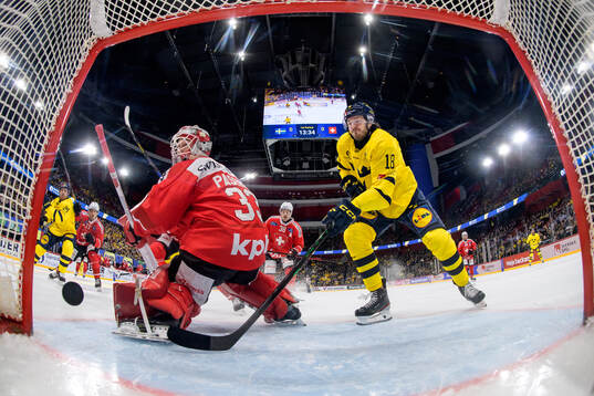 Filip Berglund of Sweden, not pictured, scores the 1-0 goal