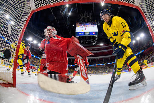 Filip Berglund of Sweden, not pictured, scores the 1-0 goal
