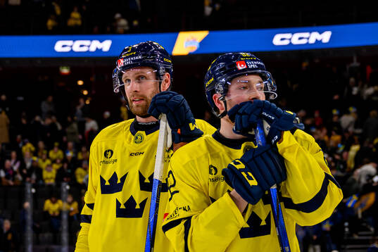 Klas Dahlbeck and Jesper Frödén  of Sweden look dejected
