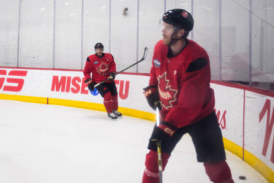 Sidney Crosby and Connor McDavid of Canada at a practice