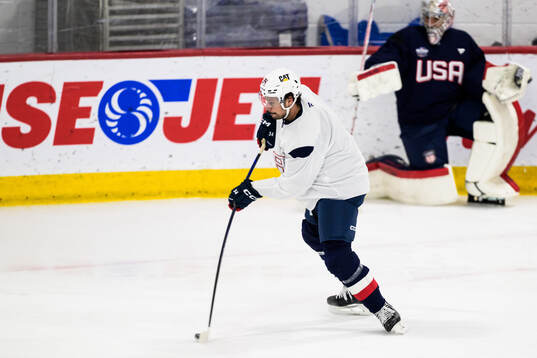 Auston Matthews of USA at a practice session