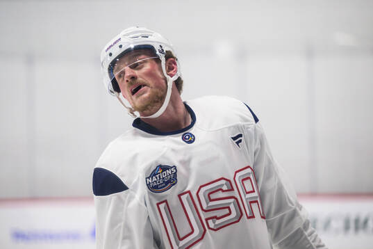 Jack Eichel of USA at a practice session