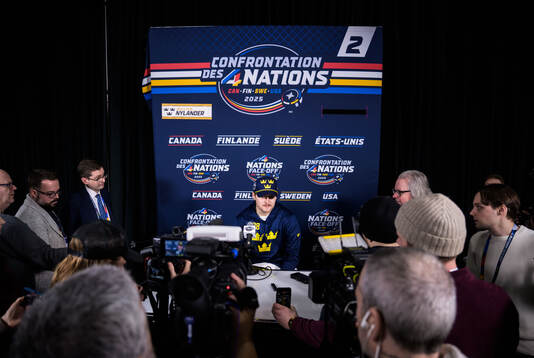 William Nylander of Sweden being interviewed by media