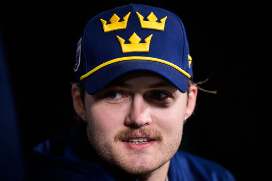 William Nylander of Sweden being interviewed by media