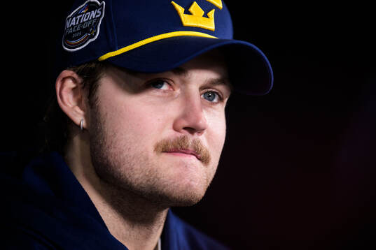William Nylander of Sweden being interviewed by media