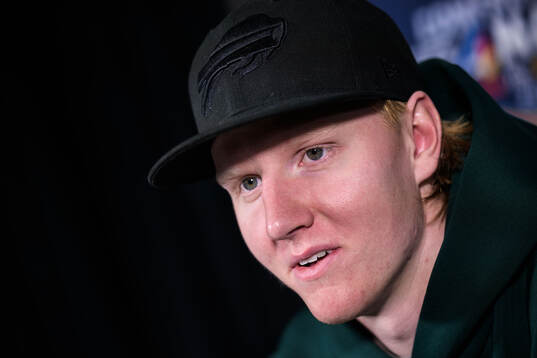 Rasmus Dahlin of Sweden being interviewed by media
