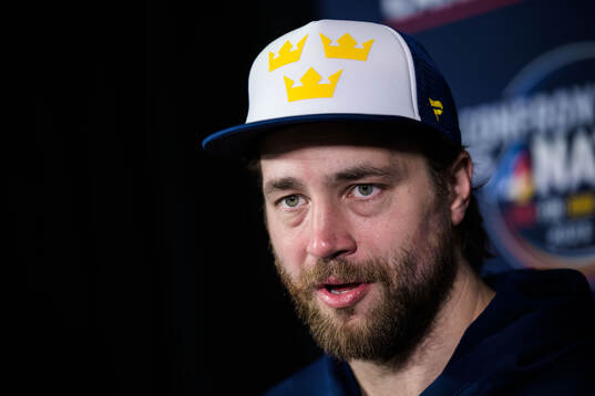 Victor Hedman of Sweden being interviewed by media