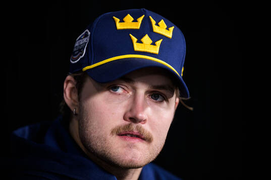 William Nylander of Sweden being interviewed by media