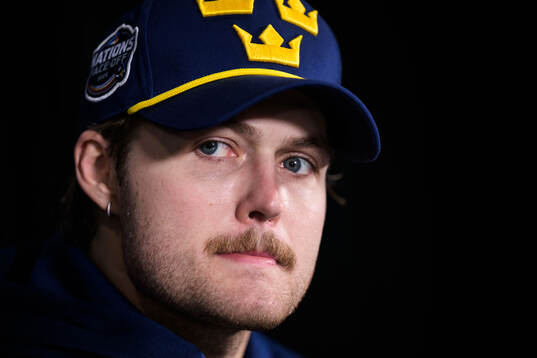 William Nylander of Sweden being interviewed by media