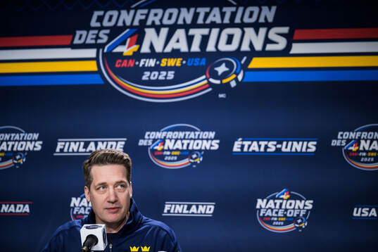 Head coach Sam Hallam of Sweden at a press conference