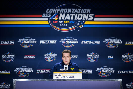 Head coach Sam Hallam of Sweden at a press conference