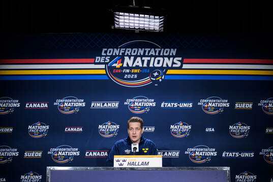 Head coach Sam Hallam of Sweden at a press conference
