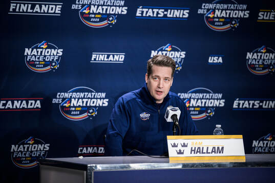 Head coach Sam Hallam of Sweden at a press conference