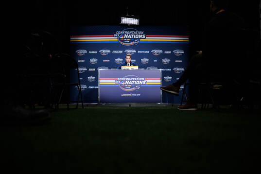Head coach Sam Hallam of Sweden at a press conference
