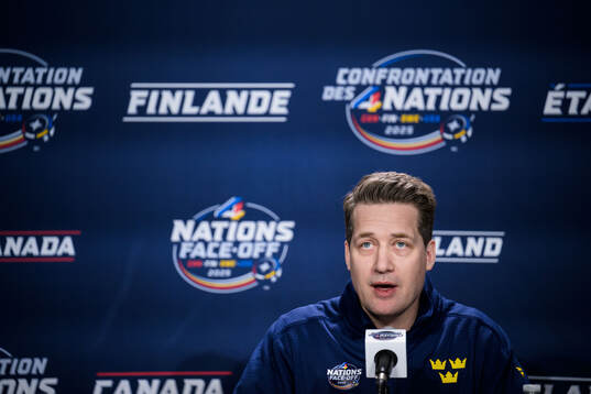 Head coach Sam Hallam of Sweden at a press conference