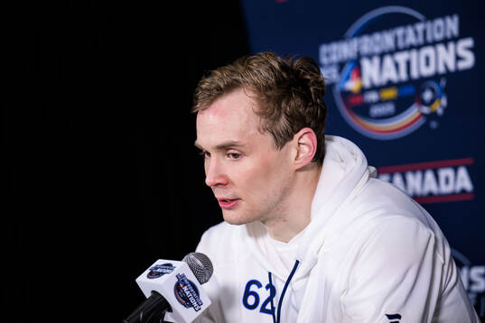 Artturi Lehkonen of Finland is being interviewed by media