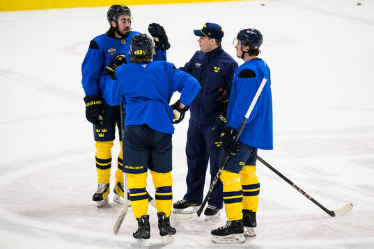 Mika Zibanejad, William Nylander, head coach Sam Hallam and