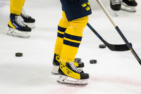 Skates of Mika Zibanejad of Sweden at a practice session