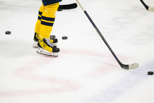 Skates of Mika Zibanejad of Sweden at a practice session