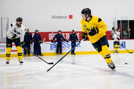 Victor Hedman and Leo Carlsson of Sweden at a practice