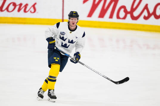 Rasmus Dahlin of Sweden at a practice session