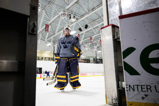 Goaltender Linus Ullmark of Sweden at a practice session