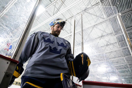 Goaltender Linus Ullmark of Sweden at a practice session