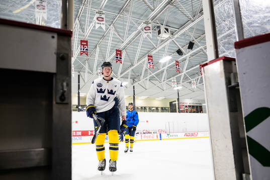 Rasmus Dahlin of Sweden at a practice session
