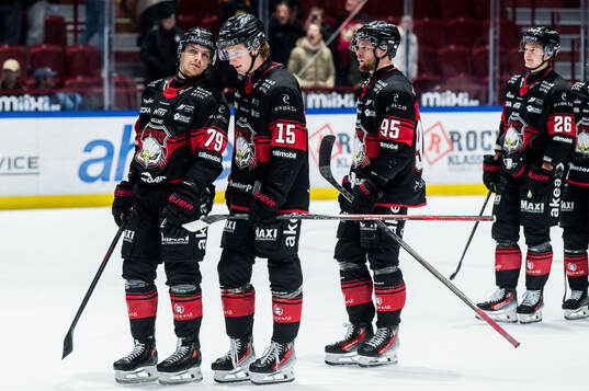 Malmö Redhawks Jakub Galvas och Freddie Larsson deppar