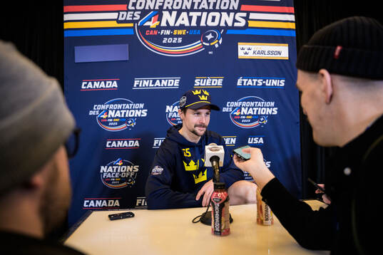 Erik Karlsson of Sweden is being interviewed by media
