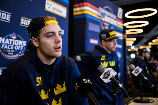 Leo Carlsson of Sweden is being interviewed by media